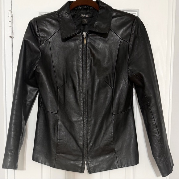 Style & Co. Genuine Leather Jacket – Black - Picture 2 of 12